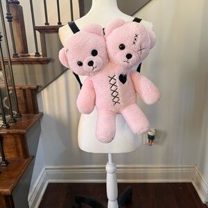 Hot Topic Social Collision light pink two-headed goth bear plush backpack
NWT